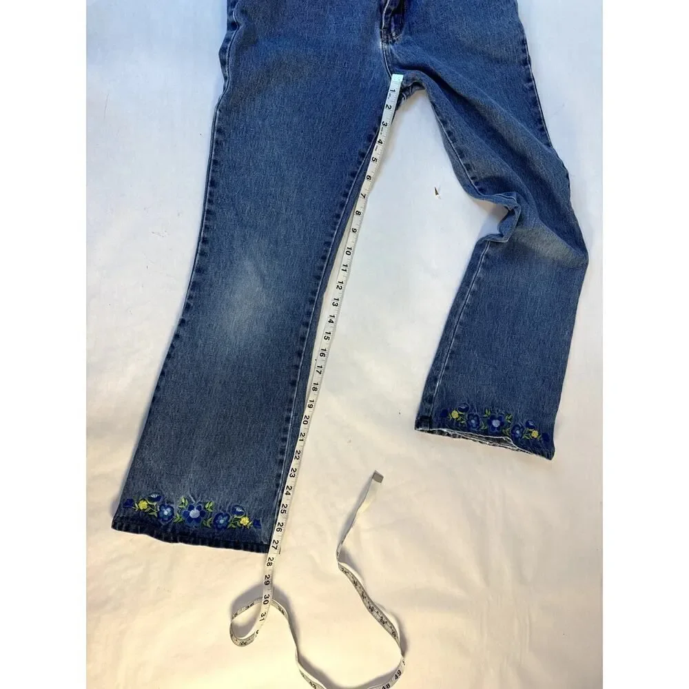 Vintage Embroidered Gasoline Jeans Floral 100% Cotton - Girls Size 14